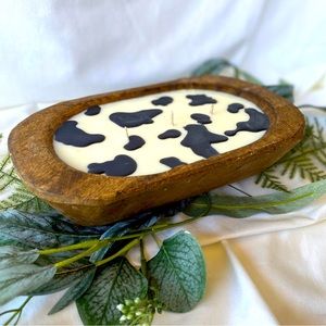 Cow Print Dough Bowl Candle